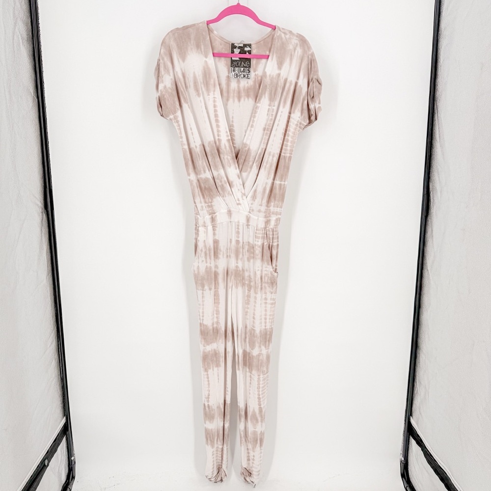 Young Fabulous & Broke Tie-Dye Jumpsuit in Beige and White